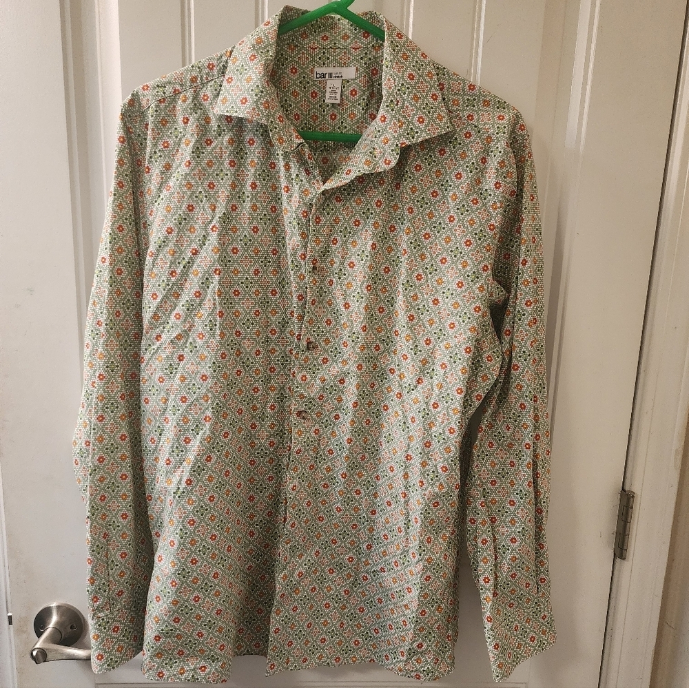 Bar III Slim Fit Floral Geometric Button Down Shirt – Men’s L – Organic Cotton
